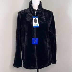 NWT 32 Degrees Heat Black Full Zip Plush Faux Fur Jacket Size L